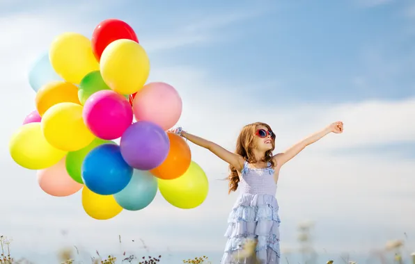 Balls, joy, happiness, balloons, colorful, girl, girl, happy
