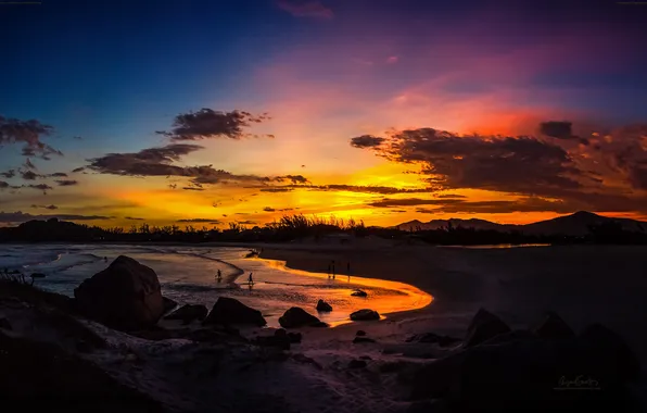 Beach, sunset, people, twilight