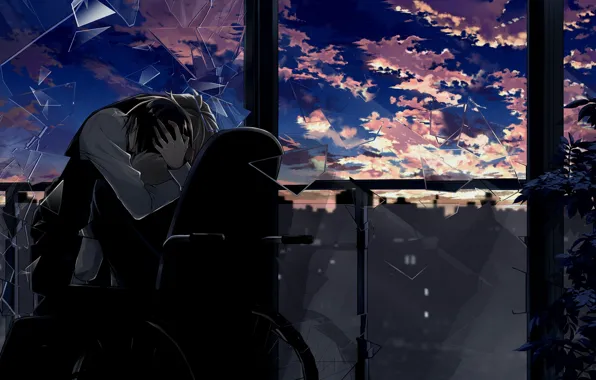 Sunset, fragments, window, hugs, guys, Durarara, Durarara, Shizuo Heiwajima