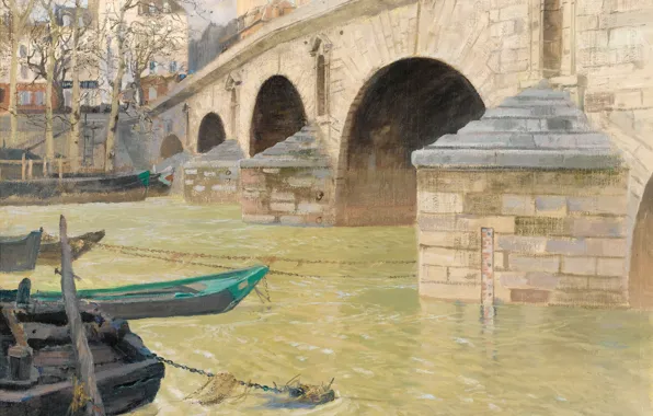 River, home, picture, the urban landscape, Frits Thaulov, Frits Thaulow, The Bridge Marie. Paris