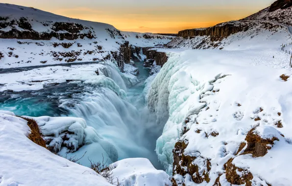 Cold, winter, the sky, snow, landscape, mountains, nature, river