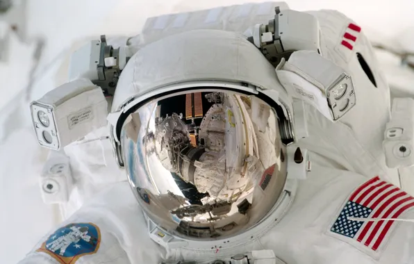 Space, white, EVA, ISS, american, reflection, suit, costume