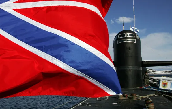 Picture sea, flag, submarine