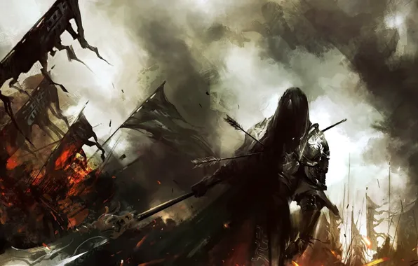 Battle, warrior, battlefield, halberd