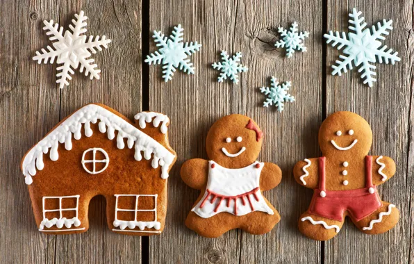 Snowflakes, men, house, gingerbread