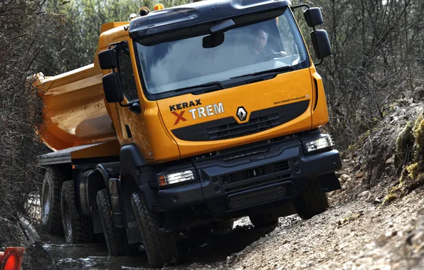 Orange, truck, Renault, dump truck, 8x4, four-axle, Renault Trucks, Kerax