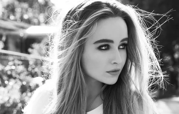 Picture look, girl, face, black and white, Sabrina Carpenter
