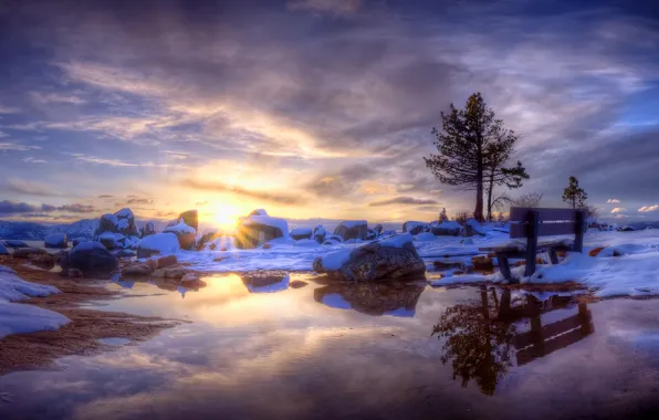 Winter, the sun, snow, shop, source