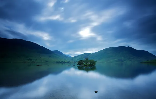 The sky, water, clouds, lake, surface, reflection, hills, England