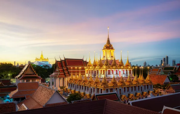 Sunset, Thailand, temple, Bangkok, Thailand, architecture, Palace, Bangkok