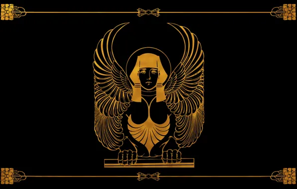 Style, gold, black background, vintage, vintage, Sphinx, sphinx, by Pyrus-acerba