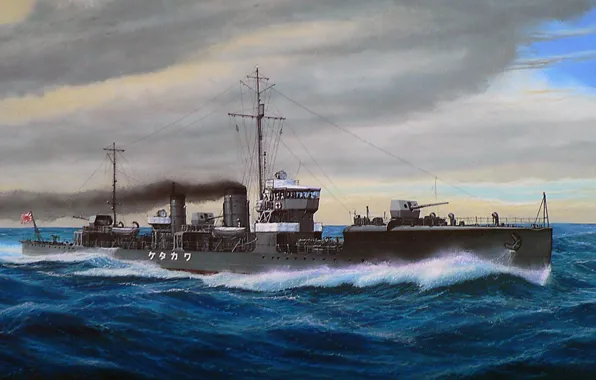 Ship, art, Navy, military, Japanese, destroyer, WW2, IJN