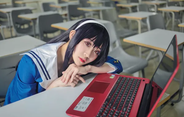 Computer, eyes, look, girl, face