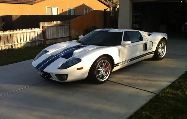 Ford, Blue, White, garage, Stripes, gt