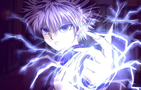 Anime style boy with lightning powers