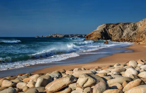 Picture stones, coast, France, Sea, Quiberon