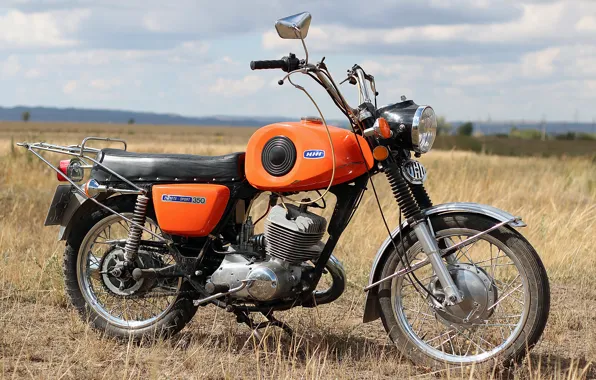 The sky, grass, Field, motorcycle, USSR, IZH - Planeta - Sport