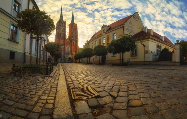 Picture the city, street, home, Poland, Church, bridge, Wroclaw