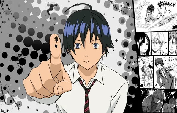Circles, hand, finger, tie, drawings, blots, guy, ink