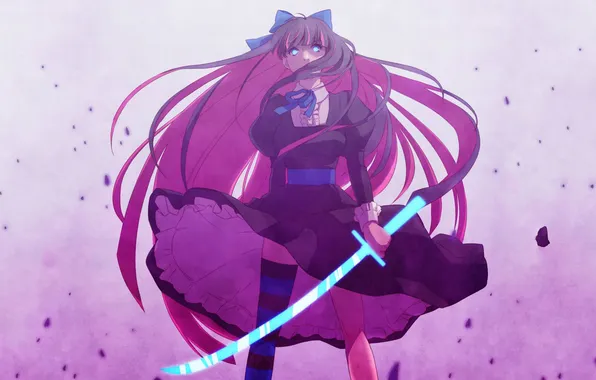 Girl, weapons, sword, anime, petals, art, bow, Panty And Stocking With Garterbelt