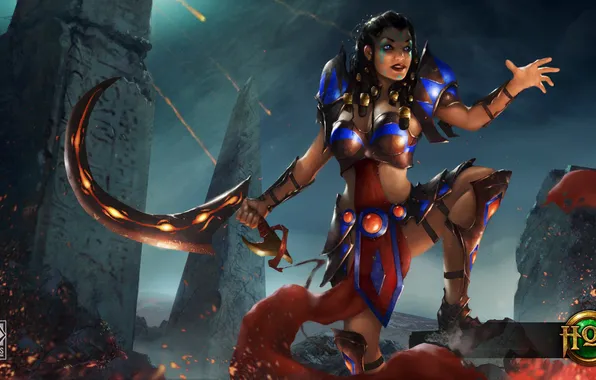 Girl, warrior, hammer, Heroes of Newerth, Acolyte Amun-Ra, Amun-Ra