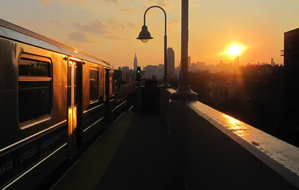City, summer, sunset, new york, train, nyc