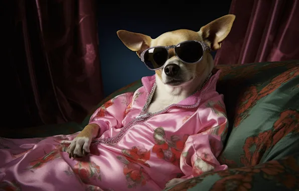 Dog, Glasses, Bathrobe, Chihuahua, Digital art, AI art, The Art of Artificial Intelligence, Neural network