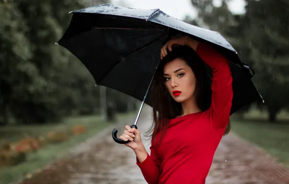 Picture girl, umbrella, rain, model