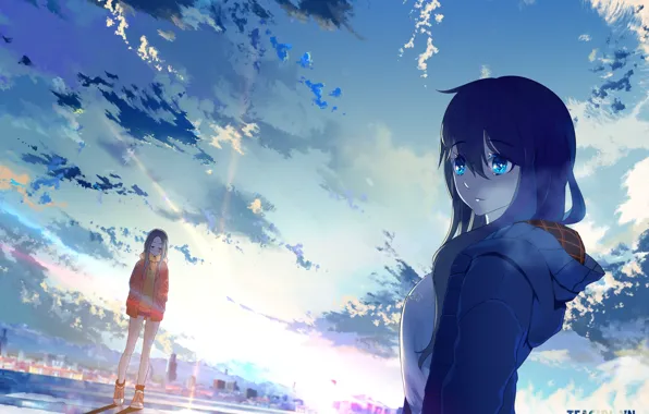 Road, the sky, style, girls, girls, sneakers