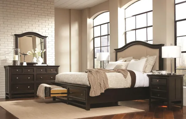 Picture bed, interior, mirror, bedroom, chest
