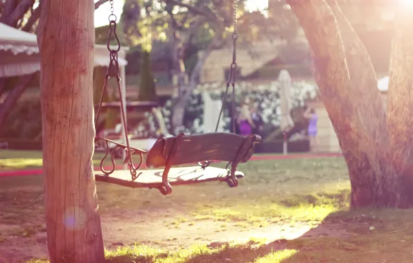 Summer, trees, yard, swing