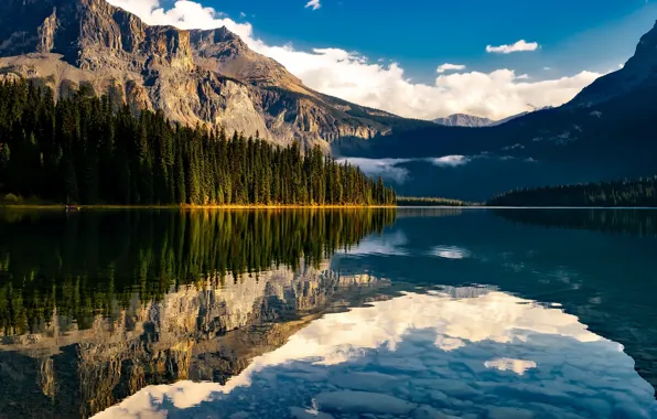 Forest, mountains, lake, Canada