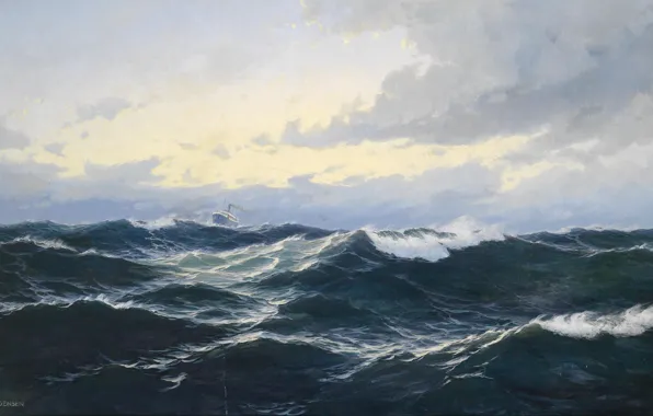 Picture sea, wave, the wind, ship, horizon, the seascape