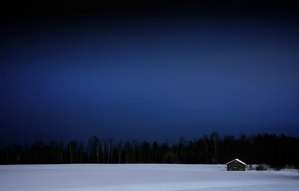 Winter, snow, trees, night, house, Finland