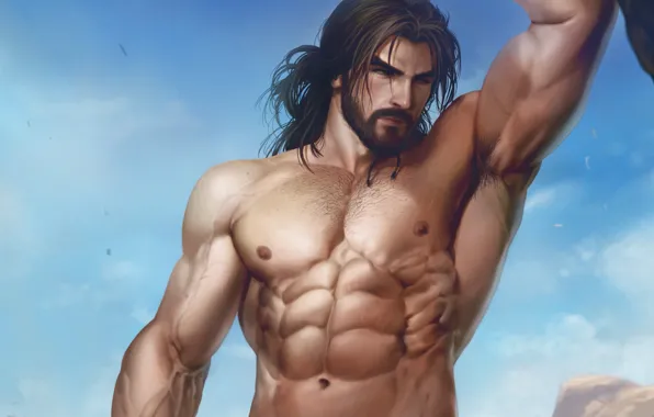 Look, warrior, art, male, beard, muscle