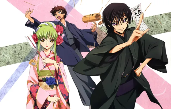 The game, sticks, arrow, kimono, three, code geass, code geass, c.c.