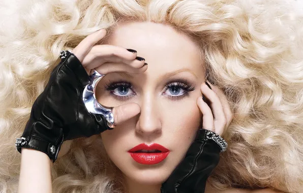 Face, hand, blonde, singer, fingers, Christina Aguilera, glove, christina aguilera
