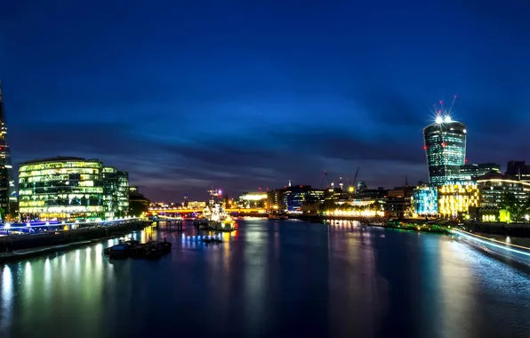 Picture river, England, London, panorama, UK, Thames, night city, promenade