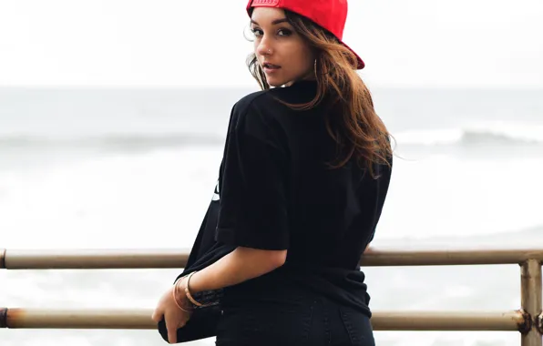 Look, girl, face, background, hair, cap