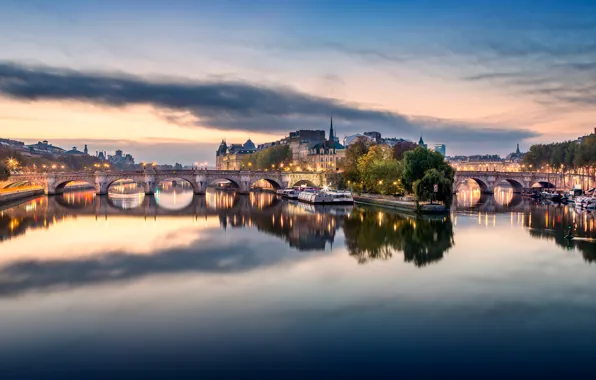 The city, lights, river, France, Paris, the building, home, Hay