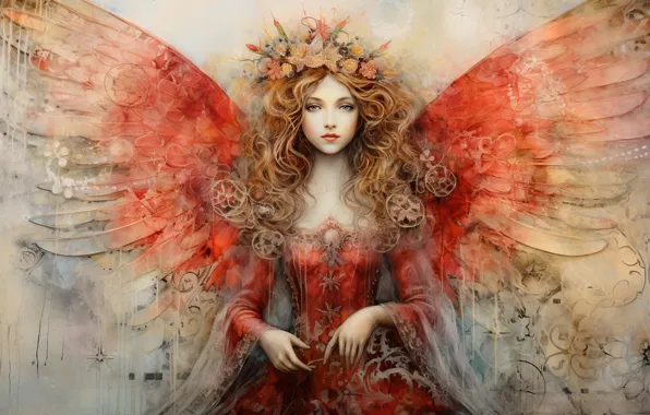 Girl, wings, angel, fairy, Princess, AI art, neural network
