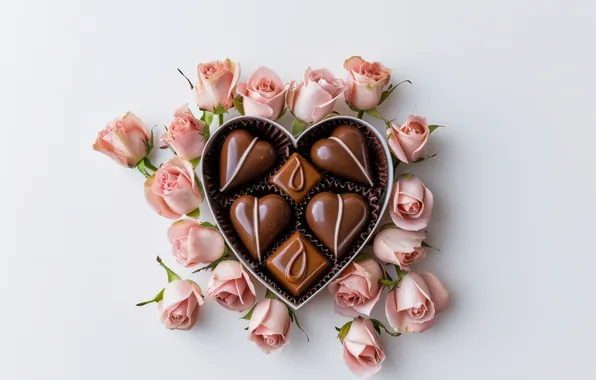 Love, holiday, heart, roses, heart, hearts, pink, light background