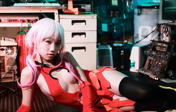 Girl, oops, pose, Interior, technology