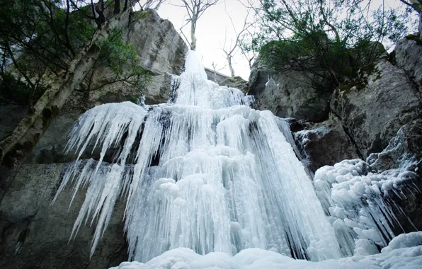 Winter, rocks, waterfall, ice, Nature, winter, waterfall, frozen