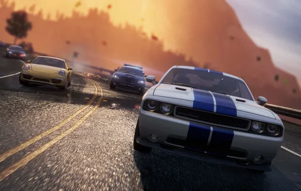Road, police, chase, Porsche, dodge challenger, need for speed most wanted 2