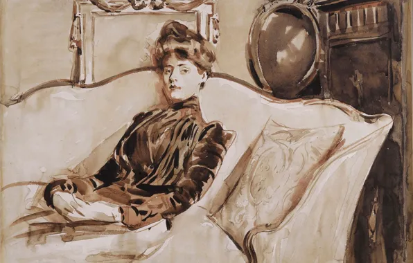 Picture portrait, picture, 1892, Paul Cesar Helleu, Paul Cesar Helleu, Madame Ella