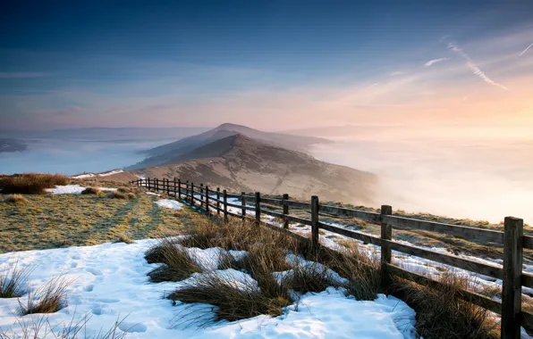 Landscape, mountains, nature, the fence, morning