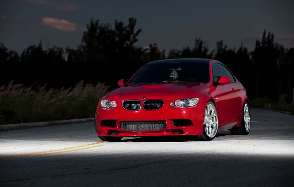 Picture road, the sky, trees, red, bmw, BMW, the evening, red