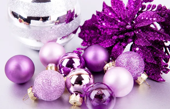 Purple, background, holiday, balls, Wallpaper, toys, new year, Christmas