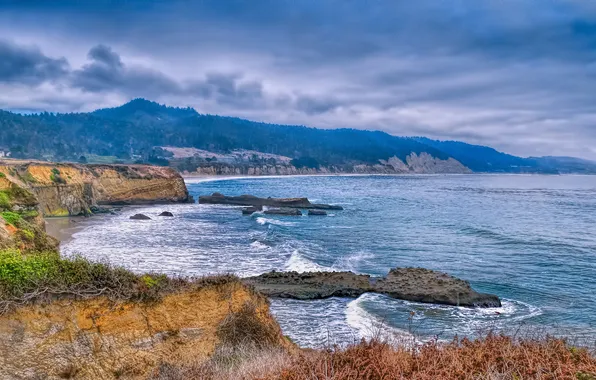 Picture sea, beach, clouds, CA, USA